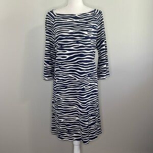 J. McLaughlin Zebra Animal Striped Dress 3/4 Sleeve Navy and Tan X-Large